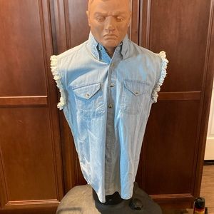 Men’s Denim Cut Off Button Down Tank